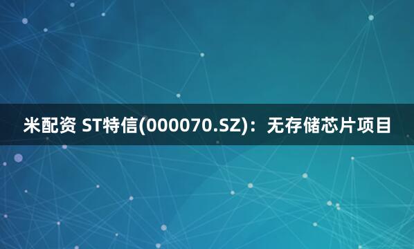 米配资 ST特信(000070.SZ)：无存储芯片项目