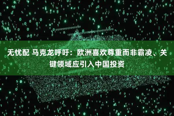 无忧配 马克龙呼吁：欧洲喜欢尊重而非霸凌、关键领域应引入中国投资